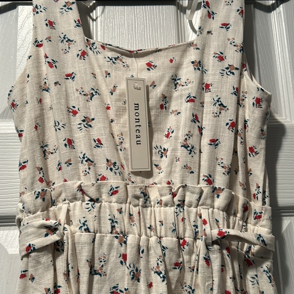 👗NWT Monteau Linen/Rayon Floral Dress Tie Waist Button Shabby Chic Cottage - Picture 8 of 16